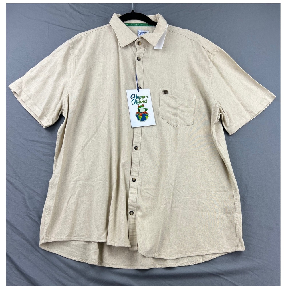 Hopper Island Linen Shirt Mens XXL Ivory NWT Short Sleeve Slim Fit Button Down